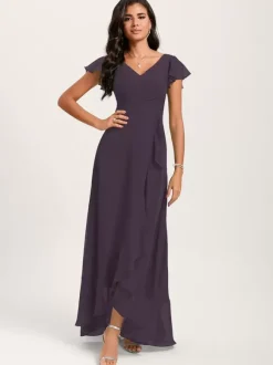 Bridesmaid Dresses Ball Gown Floor-Length Zipper Chiffon Wedding Party Dress