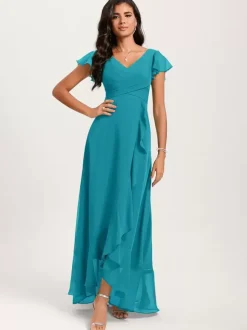 Bridesmaid Dresses Ball Gown Floor-Length Zipper Chiffon Wedding Party Dress