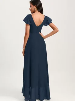 Bridesmaid Dresses Ball Gown Floor-Length Zipper Chiffon Wedding Party Dress