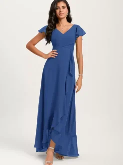 Bridesmaid Dresses Ball Gown Floor-Length Zipper Chiffon Wedding Party Dress