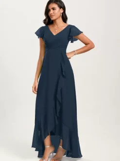Bridesmaid Dresses Ball Gown Floor-Length Zipper Chiffon Wedding Party Dress