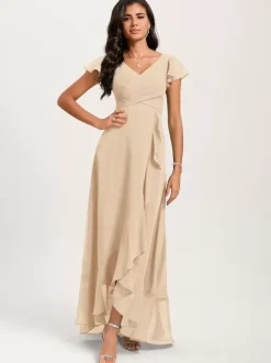 Bridesmaid Dresses Ball Gown Floor-Length Zipper Chiffon Wedding Party Dress