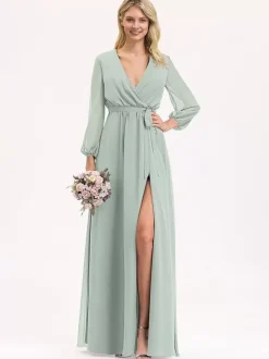 Bridesmaid Dresses Chiffon Ball Gown Floor-Length Prom Dress