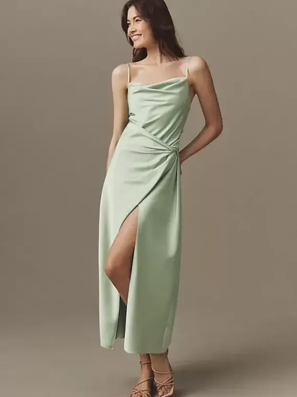 Bridesmaid Dresses Elastic Silk Like Satin Sheath Tea-Length Formal Gowns