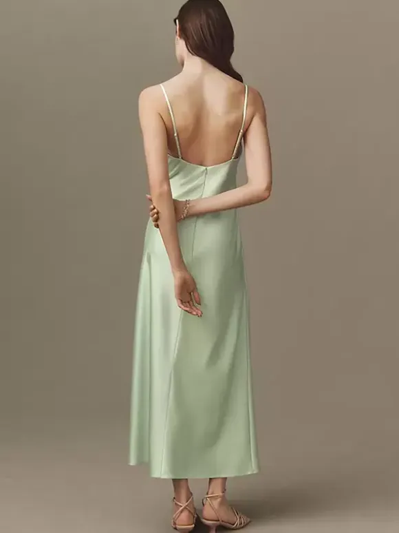 Bridesmaid Dresses Elastic Silk Like Satin Sheath Tea-Length Formal Gowns