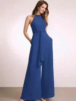 Bridesmaid Dresses Jumpsuit Floor-Length Zipper Polyester Prom Dress