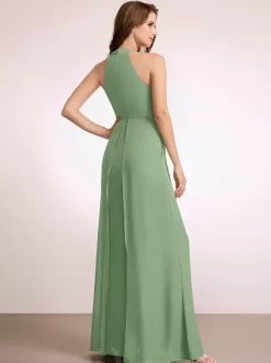 Bridesmaid Dresses Jumpsuit Floor-Length Zipper Polyester Prom Dress