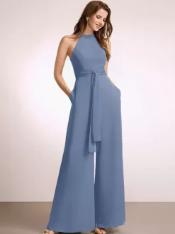 Bridesmaid Dresses Jumpsuit Floor-Length Zipper Polyester Prom Dress