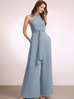 Bridesmaid Dresses Jumpsuit Floor-Length Zipper Polyester Prom Dress