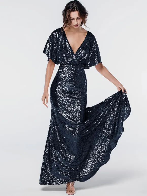 Bridesmaid Dresses Sequined Mermaid Floor-Length Formal Gowns