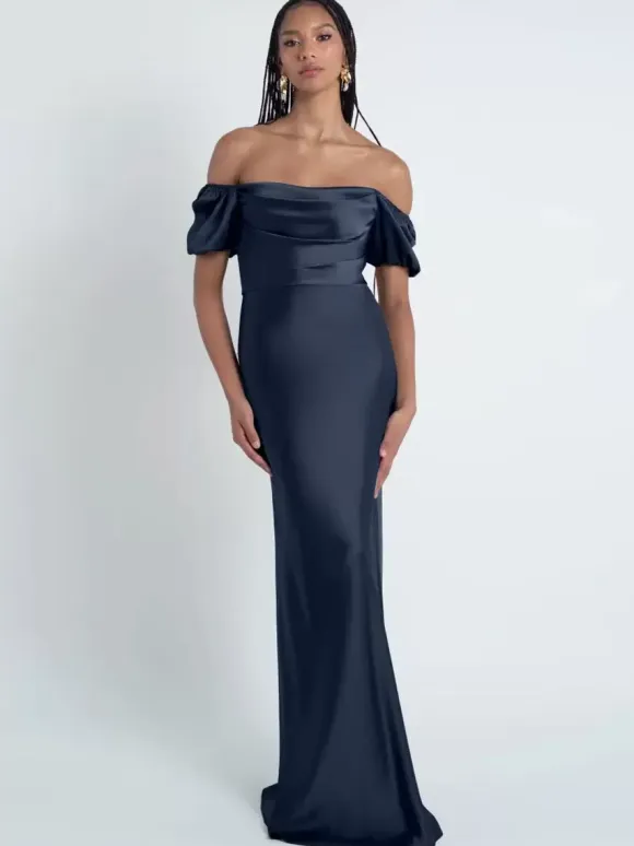 Bridesmaid Dresses Sheath Floor-Length Zipper Satin Fabric Formal Gowns