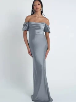Bridesmaid Dresses Sheath Floor-Length Zipper Satin Fabric Formal Gowns