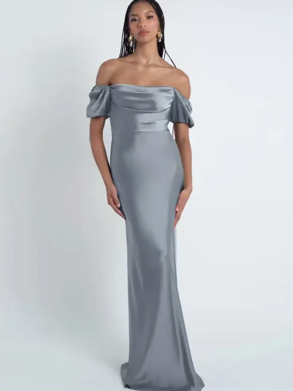 Bridesmaid Dresses Sheath Floor-Length Zipper Satin Fabric Formal Gowns