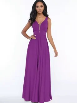 Bridesmaid Dresses Sleeveless Open Back A-Line Floor-Length Formal Gowns
