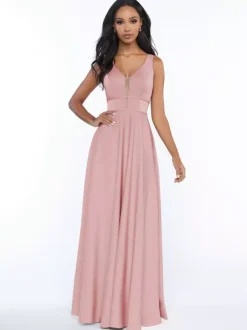 Bridesmaid Dresses Sleeveless Open Back A-Line Floor-Length Formal Gowns
