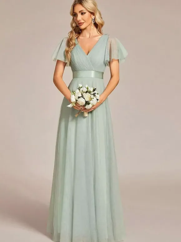 Bridesmaid Dresses Tulle A-Line Floor-Length Wedding Party Dress