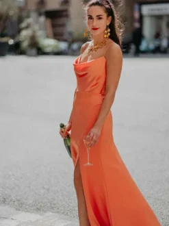 Bridesmaid Dress Elastic Silk Like Satin A-Line Sweep Wedding Party Dress