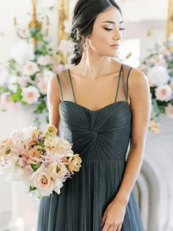 Bridesmaid Dresses A-Line Sweetheart Neck Sleeveless Floor-Length Single Thread Tulle Green Wedding Party Dress Free Customization