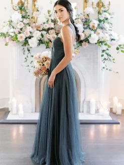 Bridesmaid Dresses A-Line Sweetheart Neck Sleeveless Floor-Length Single Thread Tulle Green Wedding Party Dress Free Customization