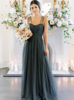 Bridesmaid Dresses A-Line Sweetheart Neck Sleeveless Floor-Length Single Thread Tulle Green Wedding Party Dress Free Customization