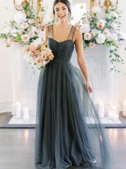 Bridesmaid Dresses A-Line Sweetheart Neck Sleeveless Floor-Length Single Thread Tulle Green Wedding Party Dress Free Customization