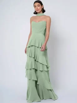 Bridesmaid Dresses Ball Gown Floor-Length Backless Chiffon Wedding Party Dress