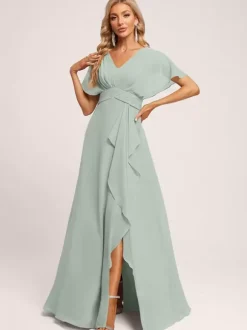 Bridesmaid Dresses Ball Gown Floor-Length Zipper Chiffon Wedding Party Dress