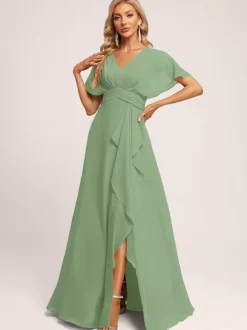 Bridesmaid Dresses Ball Gown Floor-Length Zipper Chiffon Wedding Party Dress
