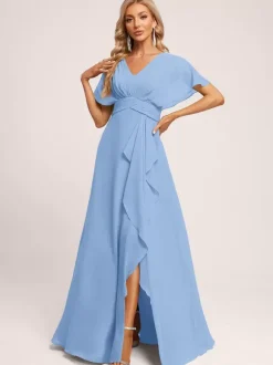 Bridesmaid Dresses Ball Gown Floor-Length Zipper Chiffon Wedding Party Dress