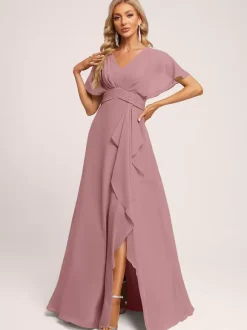 Bridesmaid Dresses Ball Gown Floor-Length Zipper Chiffon Wedding Party Dress