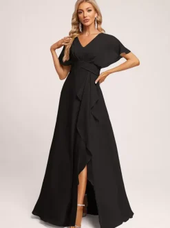 Bridesmaid Dresses Ball Gown Floor-Length Zipper Chiffon Wedding Party Dress