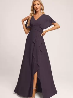 Bridesmaid Dresses Ball Gown Floor-Length Zipper Chiffon Wedding Party Dress
