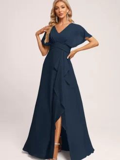 Bridesmaid Dresses Ball Gown Floor-Length Zipper Chiffon Wedding Party Dress
