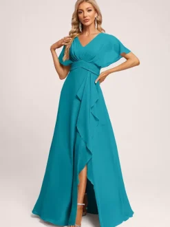 Bridesmaid Dresses Ball Gown Floor-Length Zipper Chiffon Wedding Party Dress
