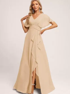 Bridesmaid Dresses Ball Gown Floor-Length Zipper Chiffon Wedding Party Dress