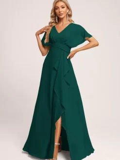 Bridesmaid Dresses Ball Gown Floor-Length Zipper Chiffon Wedding Party Dress