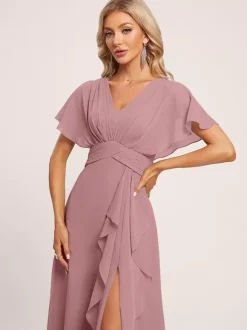 Bridesmaid Dresses Ball Gown Floor-Length Zipper Chiffon Wedding Party Dress