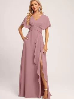 Bridesmaid Dresses Ball Gown Floor-Length Zipper Chiffon Wedding Party Dress