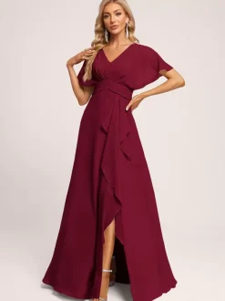 Bridesmaid Dresses Ball Gown Floor-Length Zipper Chiffon Wedding Party Dress