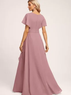 Bridesmaid Dresses Ball Gown Floor-Length Zipper Chiffon Wedding Party Dress