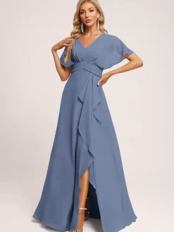 Bridesmaid Dresses Ball Gown Floor-Length Zipper Chiffon Wedding Party Dress
