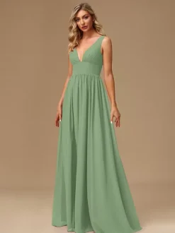 Bridesmaid Dresses Ball Gown Floor-Length Zipper Chiffon Prom Dress