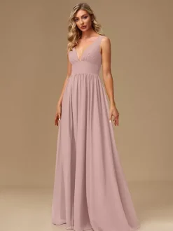 Bridesmaid Dresses Ball Gown Floor-Length Zipper Chiffon Prom Dress