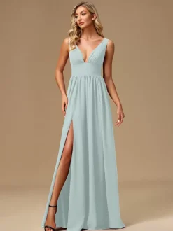 Bridesmaid Dresses Ball Gown Floor-Length Zipper Chiffon Prom Dress