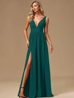 Bridesmaid Dresses Ball Gown Floor-Length Zipper Chiffon Prom Dress