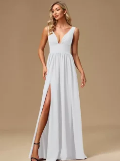 Bridesmaid Dresses Ball Gown Floor-Length Zipper Chiffon Prom Dress
