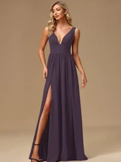 Bridesmaid Dresses Ball Gown Floor-Length Zipper Chiffon Prom Dress
