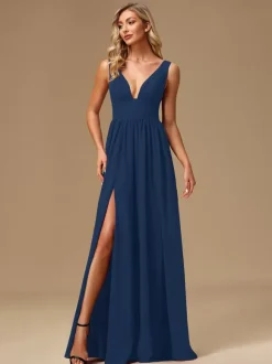 Bridesmaid Dresses Ball Gown Floor-Length Zipper Chiffon Prom Dress