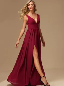 Bridesmaid Dresses Ball Gown Floor-Length Zipper Chiffon Prom Dress
