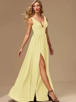 Bridesmaid Dresses Ball Gown Floor-Length Zipper Chiffon Prom Dress